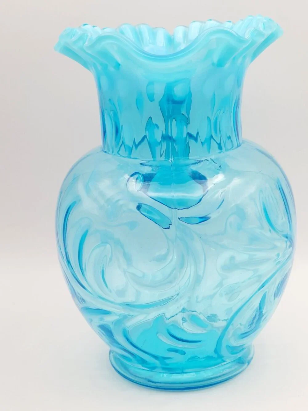 Fenton EAPG 1910 Blue Opalescent Buttons Braids Pitcher 9.25
